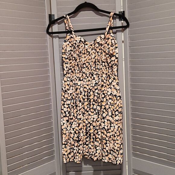 New Look Black, White, and Pink Floral Mini Dress- Size L - Picture 3 of 7